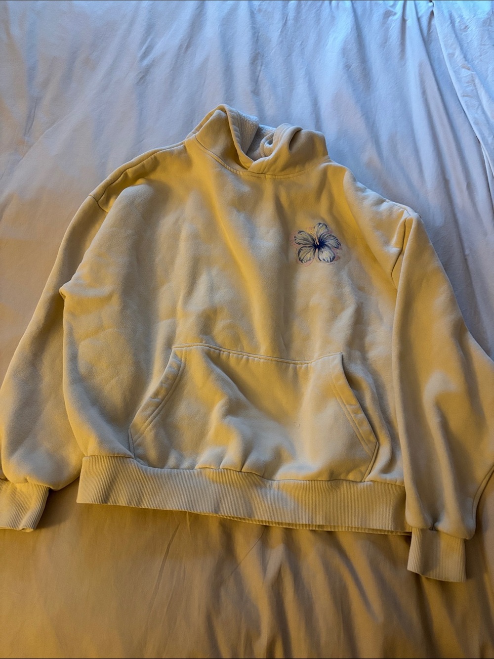 Edikted Cream Pullover Hoodie Sweater with Floral Embroidery